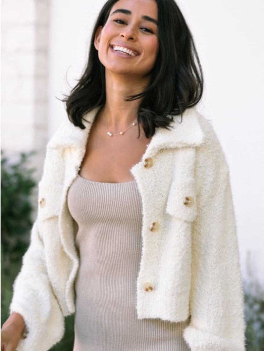 Cream Teddy Bouclé Jacket - Women